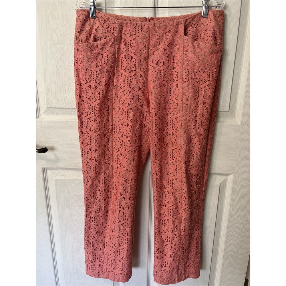Anthropolgie Corey‎ Lynn Calter Coral Lace Pants Size 12 cropped.